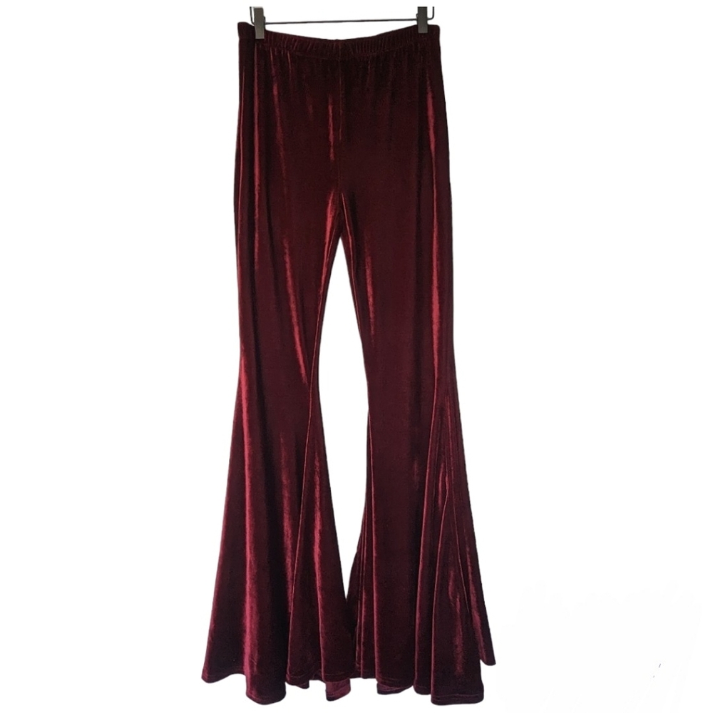 dELiA*s - Women's "Swish & Flick" Burgundy Extra Long Velvet Flare Pants Size L